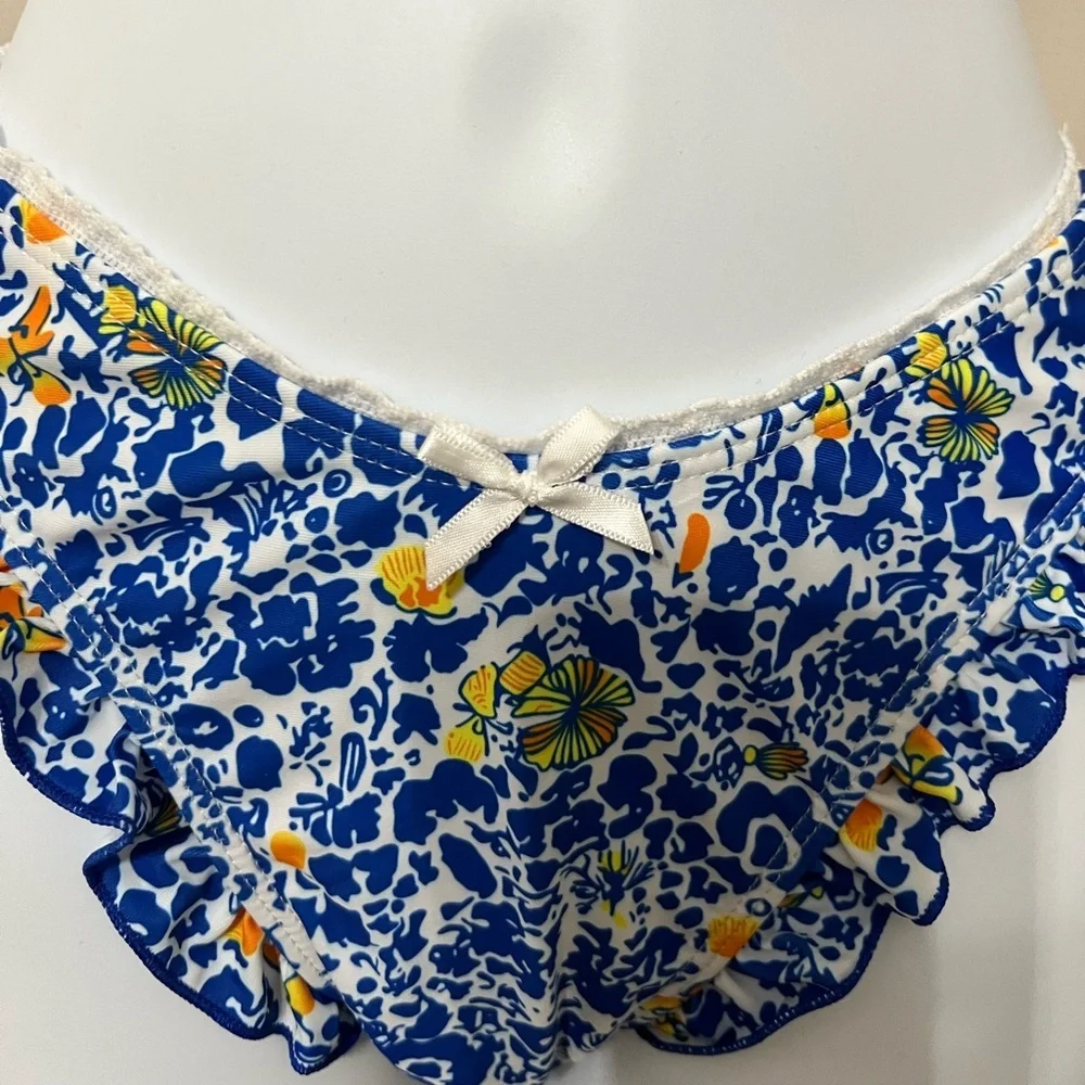 Blue Floral Frill Trim Underwire Bikini Set